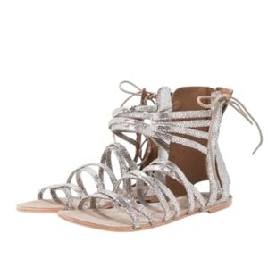Free People Juliette Gladiator Silver Metallic Leather Boho Sandal Size 9